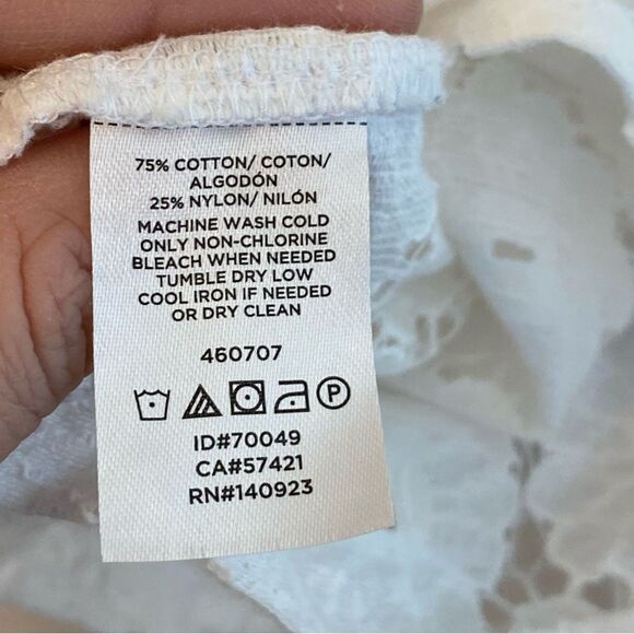 LOFT white lace crochet semi sheer crewneck blouse
top cotton nylon beachy M - Picture 8 of 9